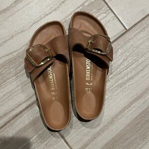 Birkenstock Brown Sandals with Gold Buckle